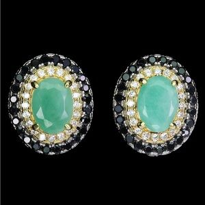 Exceptionally Elegant Genuine Emerald & Black Spinels Earrings
